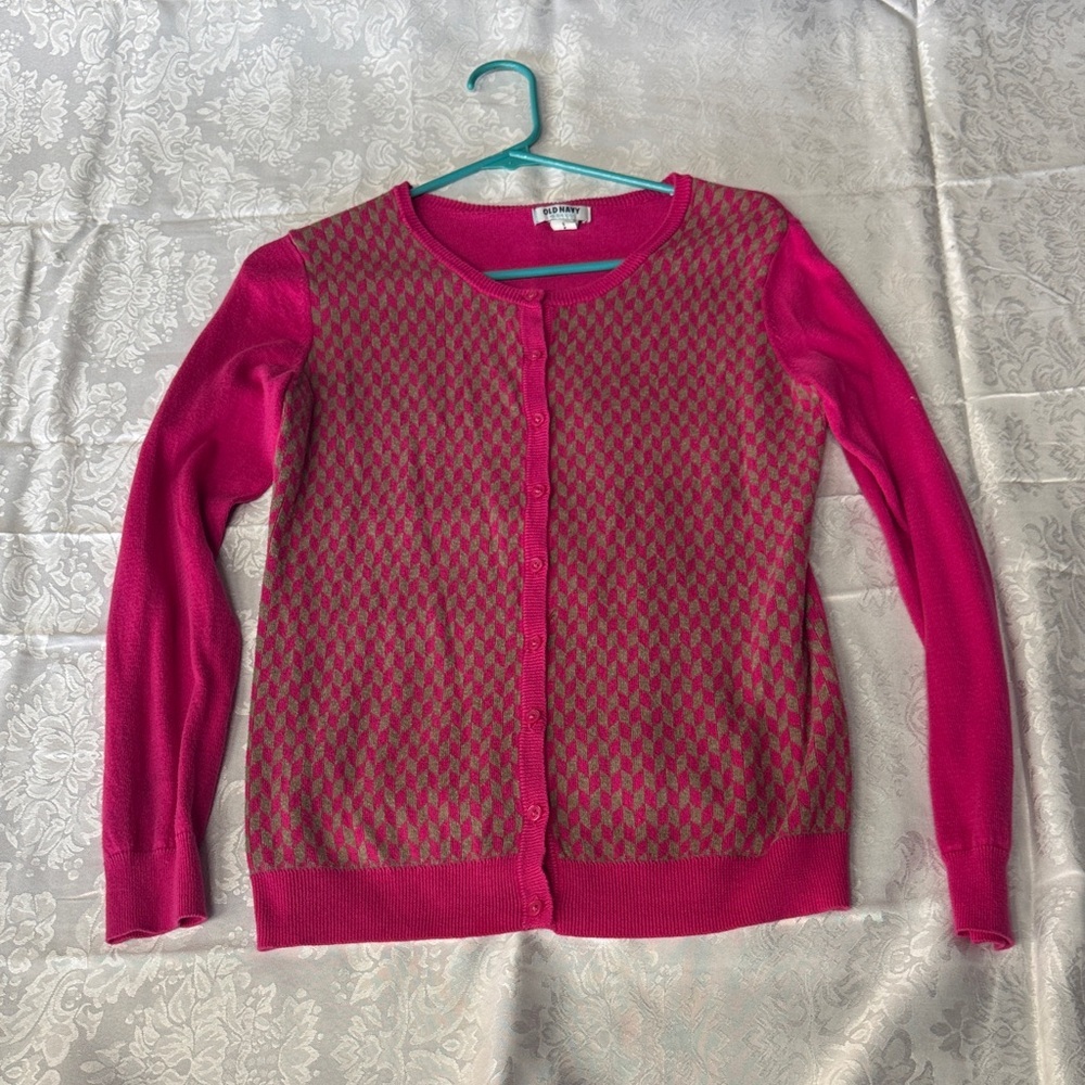 Old Navy Women's Vibrant Pink and Grey Cardigan